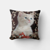 Rustic Leaves Cat Pet Foto met kerstmis Kussen (Voorkant)