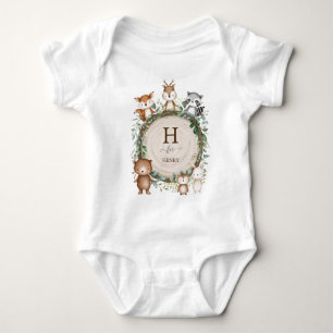 Rustic Leaves Cute Woodland Animal Custom Monogram Romper