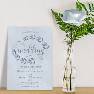 Rustic Leaves Elegant Dusty Blue Wedding Kaart