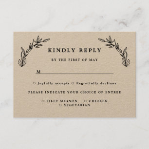 Rustic Leaves Wedding Response Card Kaart