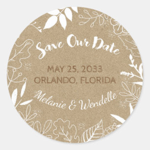 Rustic Leaves Wedding Save the Date Ronde Sticker