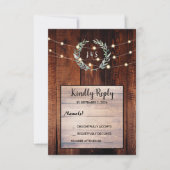 Rustic leaves wood string lights Wedding RSVP  Kaart (Voorkant)