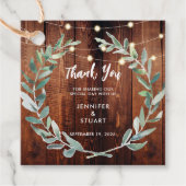 Rustic leaves wood string lights Wedding Thank You Bedankjes Labels (Voorkant)