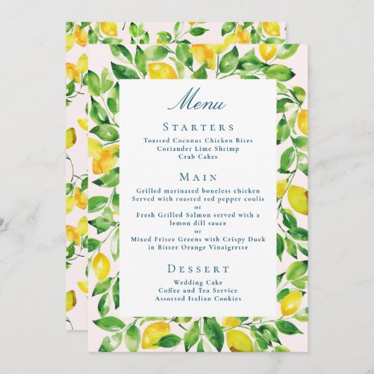 Rustic Lemon en Greenery Wedding Menu (Voorkant / Achterkant)