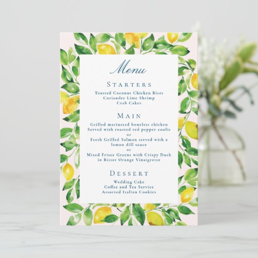 Rustic Lemon en Greenery Wedding Menu (Staand voorkant)