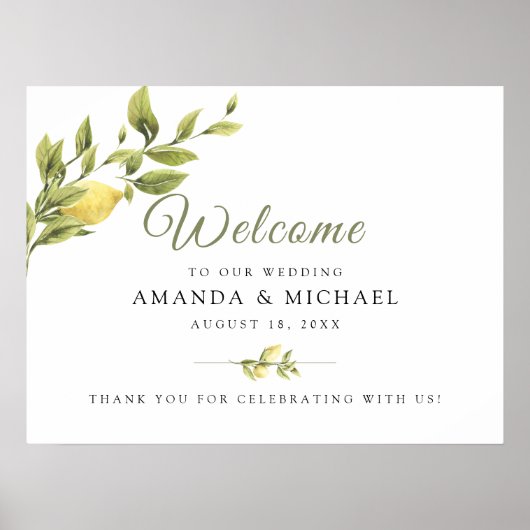 Rustic Lemon Greenery Affiche de bienvenue Mariage (Devant)