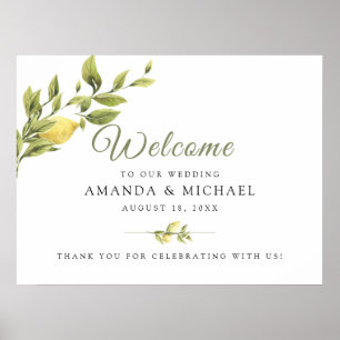 Rustic Lemon Greenery Wedding Welcome Sign Poster