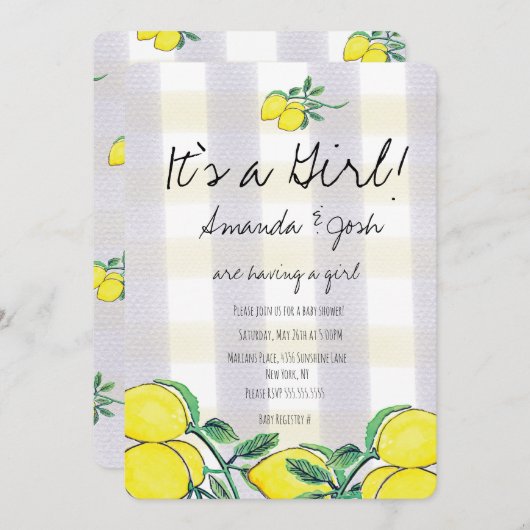 Rustic Lemon Waterverf Citrus Pset Baby shower Kaart (Voorkant / Achterkant)