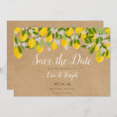 Rustic Lemons Blossom Elegant Script Save The Date (Voorkant / Achterkant)
