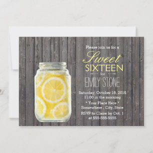 Rustic Lemons Jar & Barn Wood Sweet 16 Kaart