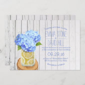 Rustic Lemons Jar & Blue Hydrangea Wedding Kaart (Voorkant / Achterkant)