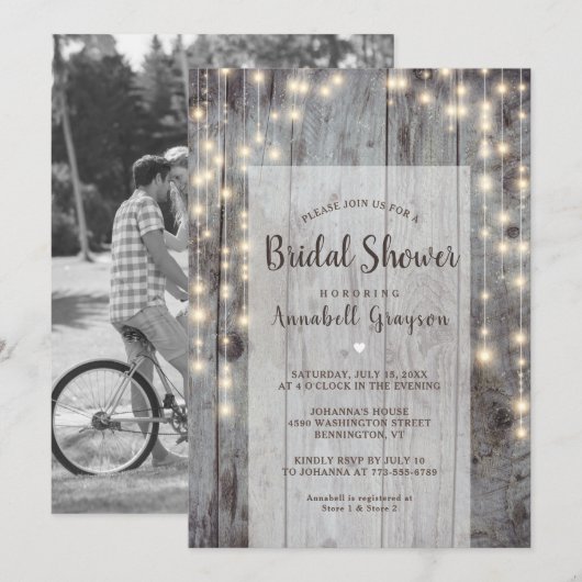 Rustic Lichten Foto Bridal Shower Uitnodiging (Voorkant / Achterkant)