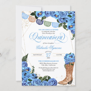 Rustic Light Blue Country Boots Charra Quinceañera Kaart
