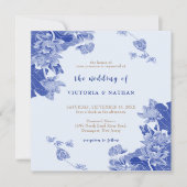 Rustic Light Blue Floral Photo Square Wedding Kaart (Voorkant)