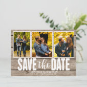 Rustic Light Wood Photo Collage Save The Date (Staand voorkant)