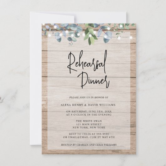 Rustic Lights Floral Rehearer Dîner Invitation (Devant)