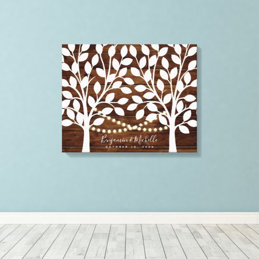 Rustic Lights Guest Book Canvas - 50 handtekeninge (Insitu (Houten vloer))