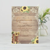 Rustic Lights,Lace,Boots Sunflowers Quinceañera Kaart (Staand voorkant)