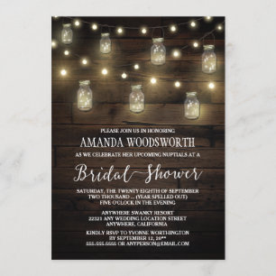 Rustic Lights Mason Jar Bruids Douche Uitnodiginge Kaart