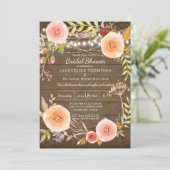 Rustic Lights N Wood Vrijgezellenfeest Bloemen Kra Kaart (Staand voorkant)