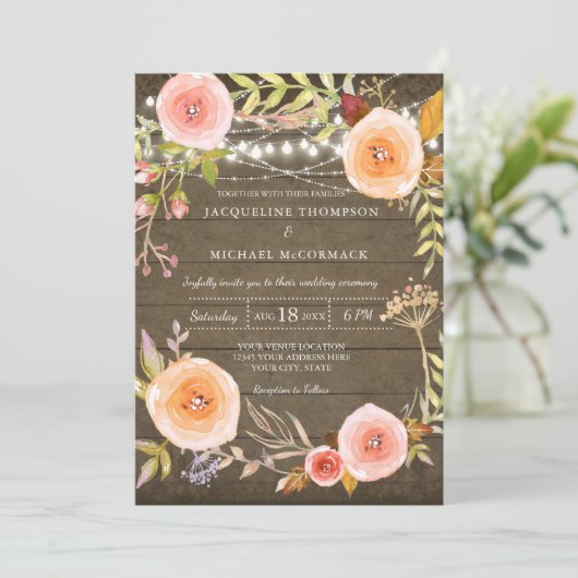 Rustic Lights N Wood Vrijgezellenfeest Bloemen Kra Kaart (Staand voorkant)