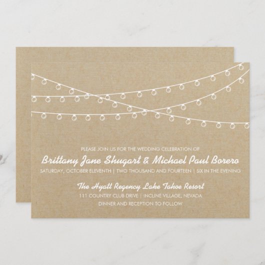 Rustic Lights White Wedding Invitation Kaart (Voorkant / Achterkant)
