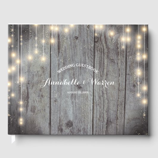 Rustic Lights Wood Wedding Gastenboek (Voorkant)
