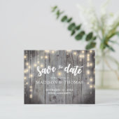 Rustic lights Wood Wedding Save the Date Aankondigingskaart (Staand voorkant)