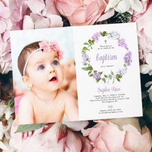 Rustic Lila Flowers Photo Girl Baptism Kaart