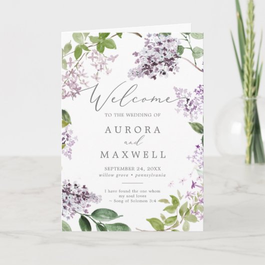 Rustic Lila gevouwen bruiloft Programma (Voorkant)