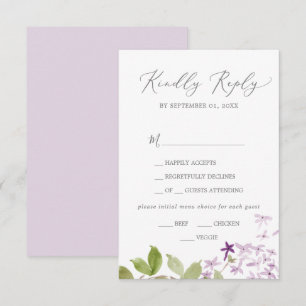 Rustic Lila menu Keuze RSVP-kaart