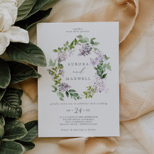 Rustic Lila Wreath Wedding Kaart