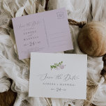 Rustic Lilac Horizontal Enregistrer la date Carte<br><div class="desc">Ce lilas rustique horizontal enregistrer la carte postale date est parfait pour un mariage de printemps ou d'été. Le design floral romantique et élégant présente des fleurs sauvages lilas violets d'aquarelle aux allures de jardin boho.</div>