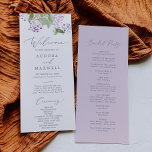 Rustic Lilac Wedding Programme<br><div class="desc">Ce programme de mariage lilas rustique est parfait pour un mariage de printemps ou d'été. Le design floral romantique et élégant présente des fleurs sauvages lilas violets d'aquarelle aux allures de jardin boho. Inclure le nom de la mariée et du marié, la date et le lieu du mariage, le message...</div>