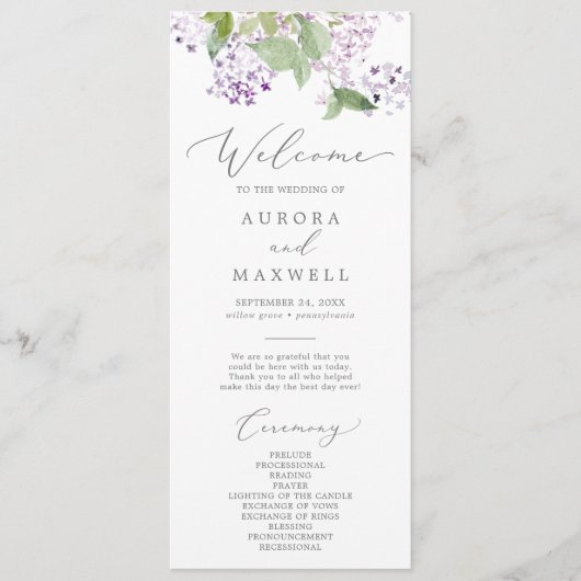 Rustic Lilac Wedding Programme (Devant)