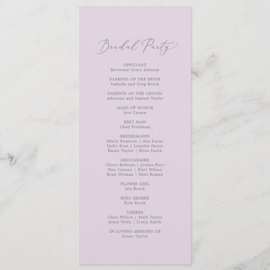 Rustic Lilac Wedding Programme (Dos)