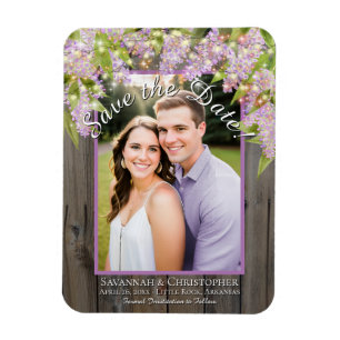 Rustic Lilacs Lights & Photo Wedding Save the Date Magneet