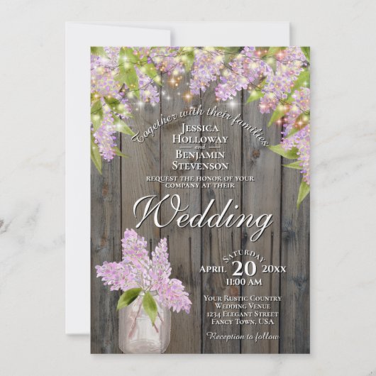Rustic Lilacs met lichten op Barn Wood Wedding Kaart (Voorkant)