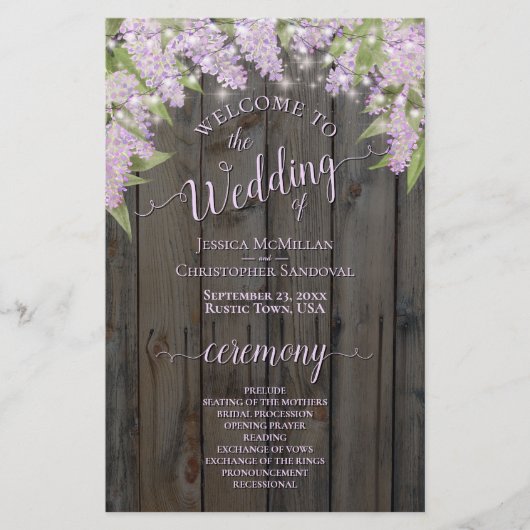 Rustic Lilacs on Barn Wood Budget Wedding Programm (Voorkant)