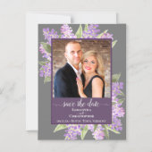 Rustic Lilacs & Photo Grey Wedding Sla de datum op Magnetische Uitnodiging (Voorkant)