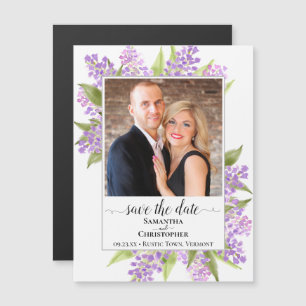 Rustic Lilacs & Photo White Wedding Save the Date Magnetische Uitnodiging