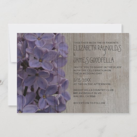 Rustic Lilacs Wedding Invitations Kaart (Voorkant)