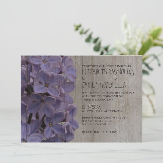 Rustic Lilacs Wedding Invitations Kaart (Staand voorkant)