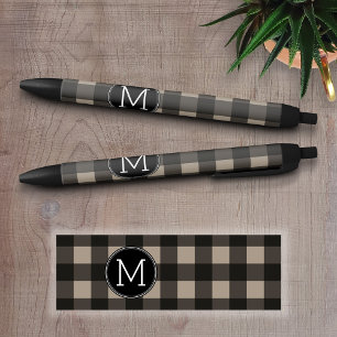 Rustic Linen Black Buffalo Pattern Monogram Zwarte Inkt Pen