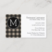 Rustic Linen Black Buffalo Pset gingham Monogram Visitekaartje (Achterkant)