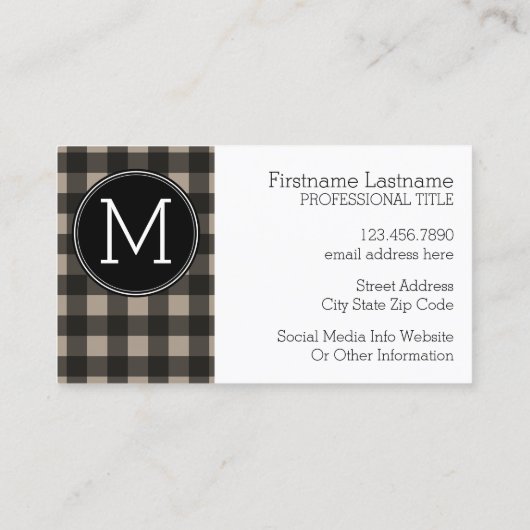 Rustic Linen Black Buffalo Pset gingham Monogram Visitekaartje (Achterkant)