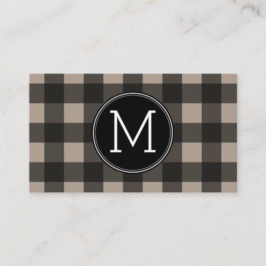 Rustic Linen Black Buffalo Pset gingham Monogram Visitekaartje (Voorkant)