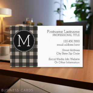 Rustic Linen Black Buffalo Pset gingham Monogram Visitekaartje