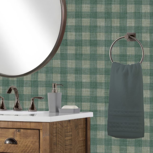 Rustic Linen Buffalo Check Dark Blue Green Plaid Behang (Tonal shades of lt. & dk. muted blue green are perfect for a rustic lake, forest or mountain cabin.)
