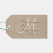 Rustic Linen Canvas Wedding Monogram Initiaal Cadeaulabel (Achterkant Horizontaal)
